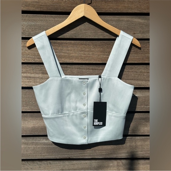 The Kooples Tops - The Kooples Mint Green Satin Crop Top Pearl Button Front Square Neck XS NWT $150